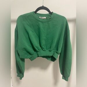 Women’s Zara Green Cropped Sweatshirt Top Long Sleeve Size M